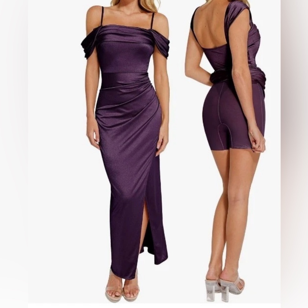 Popilush One-Shoulder Purple Evening Dress